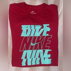 Nike Men's Red and Teal Graphic Tee (Unisex)